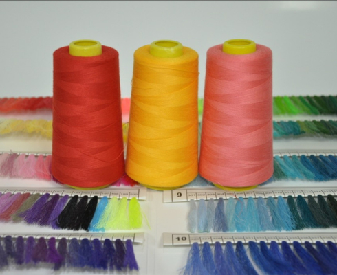Good Fastness Spun Poly Thread 5000 Meters , Multi Color Spun Polyester Sewing Thread